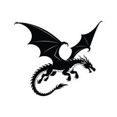 Fototapeta premium Powerful Dragon Silhouette Vector Illustration A Black Mythical Creature Design for Gaming, Art, and Graphic Projects, Perfect for Digital Media
