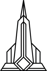 futuristic geometric skyscraper line art illustration on transparent