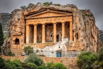 Fototapeta premium Ancient temple carved into a hillside