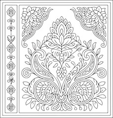Fototapeta premium CNC Door Panel Floral Vector, Decorative Wood Carving Design EPS, Ornamental Botanical Architectural Pattern