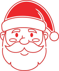 Santa Claus face cartoon, red outline festive illustration, minimalist Christmas character, holiday icon design, seasonal artwork, cheerful winter symbol