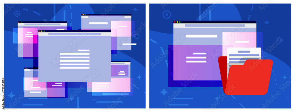 Wall mural abstract browser window interface with document icon and file folder. flat style overlay web page co