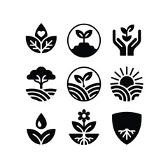 Sustainable Green Icon Set  Eco Nature, Organic Farming, Renewable Energy, Clean Environment, Agriculture, Minimalist Plant Growth Symbols for Professional Use