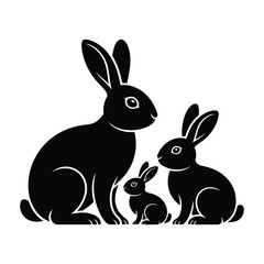 Obraz premium Adorable Rabbit Family Silhouette Illustration A Black Vector Design of Three Bunnies for Wildlife Animal Lovers and Family-Themed Projects