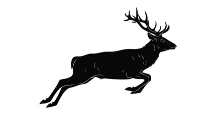 Majestic stag leaps gracefully with impressive antlers, symbolizing wild nature and untamed freedom