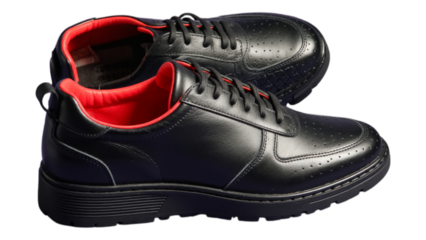 Black Leather Sneakers with Red Interior, Transparent Background, Casual Fashion Cutout