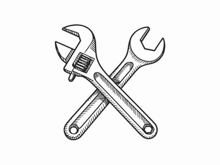 Hand Drawn Crossed Wrenches Illustration for Mechanic Repair Service and Construction with Handcrafted Style and Clean Background