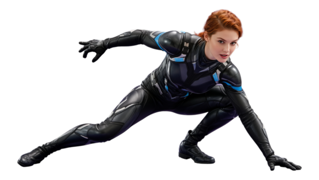 Black Leather Suit with Blue Accents, Transparent Background, 3D Realism Graphic for Web Design