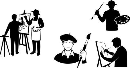 Artist, Artist drawing, Artist silhouette, Artist drawing silhouette, Painter artist silhouette, Painter artist, Artist drawing vector 