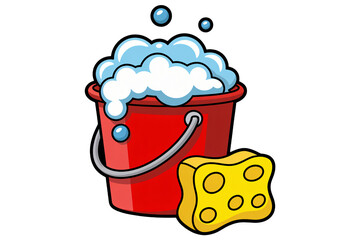 Cleaning bucket with soap and sponge ready for housework chores
