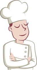 Portrait of a smiling young chef. Illustration of a smiling young chef with his arms crossed.