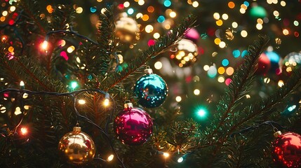 Soft blurred colorful Christmas background shot on DSLR, 85mm lens, circular lights glowing with smooth bokeh effect