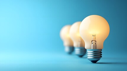 Bright light bulbs glowing softly in a row against a blue background, creating a warm and inviting atmosphere