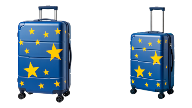Blue Suitcase with Yellow Stars on Transparent Background, 3D Realism Travel Luggage Asset - Powered by Adobe