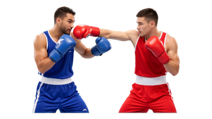 Boxers Fighting with Red and Blue Gloves, 3D Realism Illustration on Transparent Background