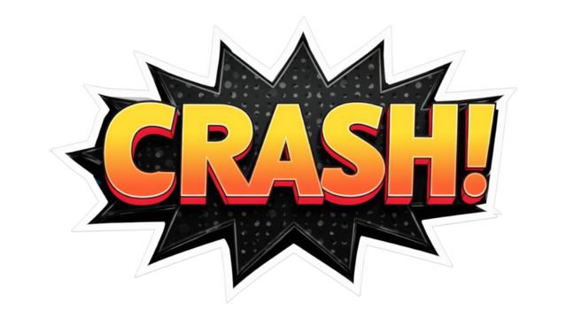 Bold Yellow and Red Crash Text with Transparent Background, Comic Book Style Graphic for Digital Media