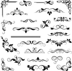 Obraz premium Collection of elegant black and white ornamental flourishes and decorative borders for design projects