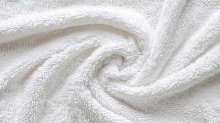 Soft white terrycloth towel texture in a spiral.