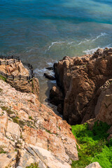 Fototapeta premium Breathtaking Aerial View of Rocky Coastline and Tranquil Ocean Waters