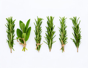 Fototapeta premium Botanical comparison of summer and winter savory herb specimens on a white background for scientific study