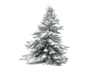 Obraz premium snowy pine tree in a winter scene isolated on white background