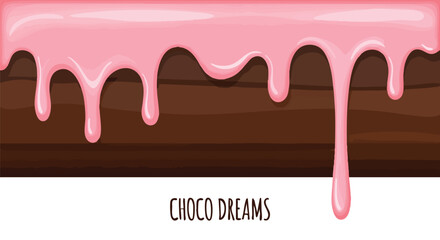Decadent pink frosting drips over rich chocolate layers creating a sweet, delicious dessert background for your designs