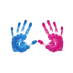 Blue and pink hand prints on transparent background