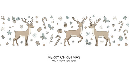 Elegant Christmas reindeer pattern with festive candy canes and holly for your holiday greeting cards and cheerful seasonal designs