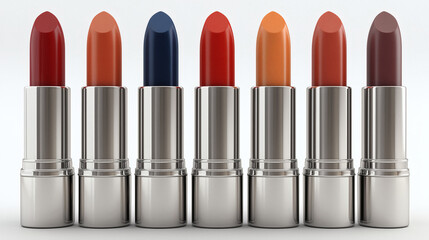 Stunning array of vibrant lipsticks in sleek silver tubes, perfect for beauty and fashion campaigns