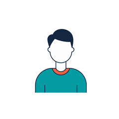 Simple flat illustration of a young man with dark hair and teal shirt