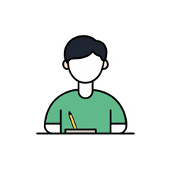 Person sitting at a desk writing with a pencil