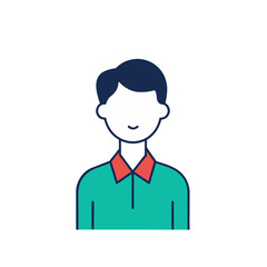 Stylized flat icon of a smiling person with dark hair