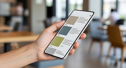 Person browsing modern mobile app interface on smartphone screen, capturing digital content discovery and online engagement in everyday life