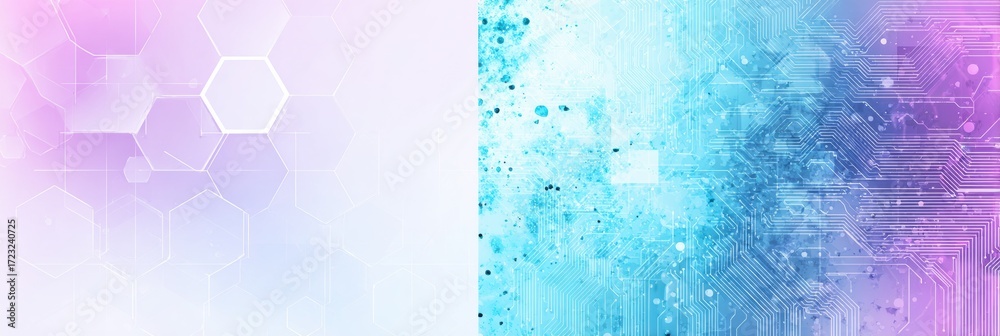 Wall mural abstract hexagonal blue purple gradient background with circuit board digital elements for technolog