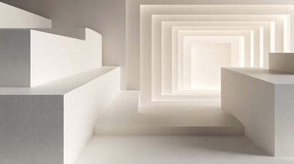 Fototapeta premium Abstract white architecture with endless geometric hallway
