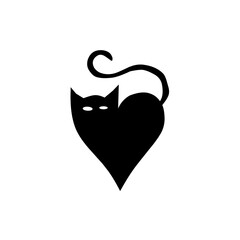 Black silhouette of a cat combined with a heart shape. Perfect for logo, tattoo, pet design, love theme, animal art, decoration, and creative graphic projects.