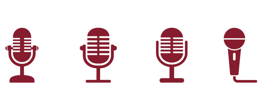 WebPodcast recording studio icons for audio production needs, perfect for broadcasting, journalism, and voice overs, use these clean microphone symbols for engaging content creation today