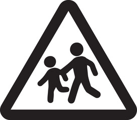 Warning sign silhouette of two children walking together on a white background