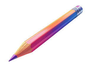 A vibrant, gradient-colored pencil, transitioning from deep purple to bright orange, features a sharpened point and metallic ferrule.  Its wooden body showcases a smooth, polished finish