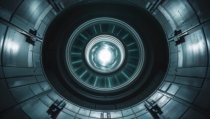 Fototapeta premium Futuristic Engineering Marvel Inside a High-Tech Tunnel with Bright Central Core