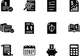 Financial Accounting and Paperwork Icons Set for Invoices and Reports. Business Invoices, Reports, and Receipts Icons for Designers. 