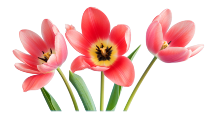 Pink Tulip Blooms with Transparent Background, 3D Realism Graphic for Web Design