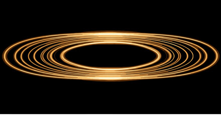 Abstract concentric oval shapes glow with golden light against a stark black background, creating a mesmerizing and ethereal effect.