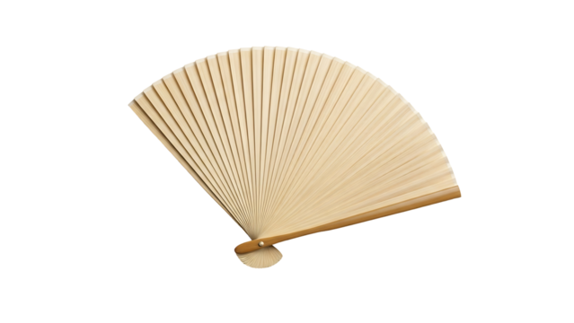 Light beige hand fan, open, isolated on black
