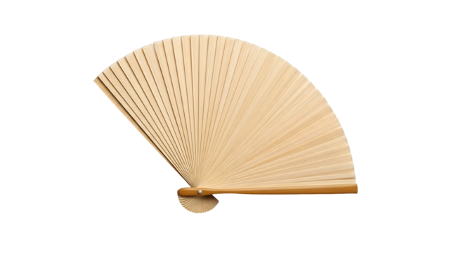 Light beige hand fan, flat, isolated on black