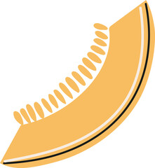 A stylized slice of cantaloupe with seeds