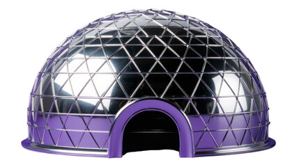 Silver Geodesic Dome with Purple Base on Transparent Background, 3D Realism Design Element