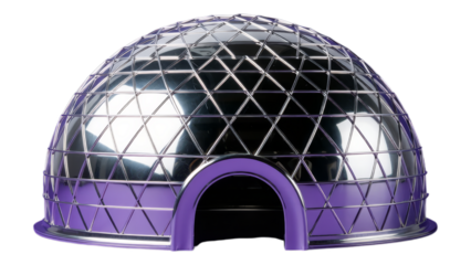 Silver Geodesic Dome with Purple Base on Transparent Background, 3D Realism Design Element