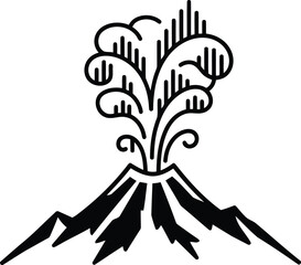 Volcanic eruption vintage line art symbol mountain landscape nature symbolism vector