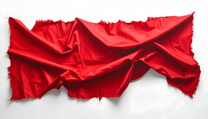 Red fabric draped in abstract folds on white background